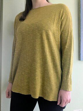 Eileen Fisher Apple Green Organic Linen & Cotton Long Sleeve Tunic